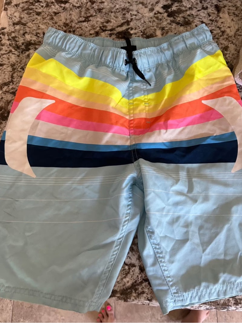 Hurley Light Blue Swim Trunks with Neon Rainbow Stripes